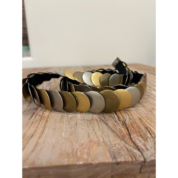 Vintage metal Belt women's stretch Fish scale Gold Tone Circle Boho Hippie - Picture 5 of 5